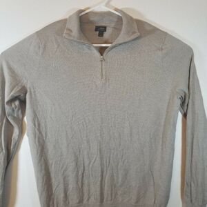 J Crew Womens LT Tan 1/4 Zip Pullover Long Sleeve Italian Merino Wool Sweater